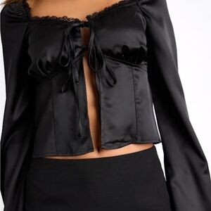 Lulus Black Satin Lace-Trimmed Top 🖤